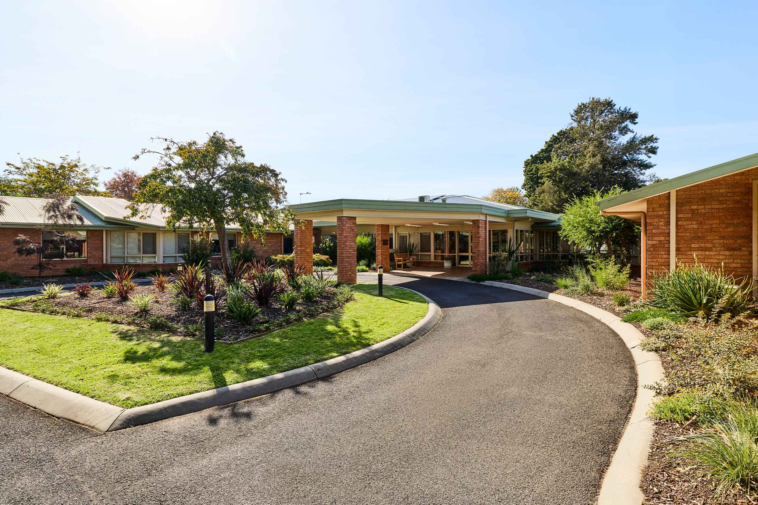 Exterior entrance and landscaped gardens at Benetas Kangaroo Flat